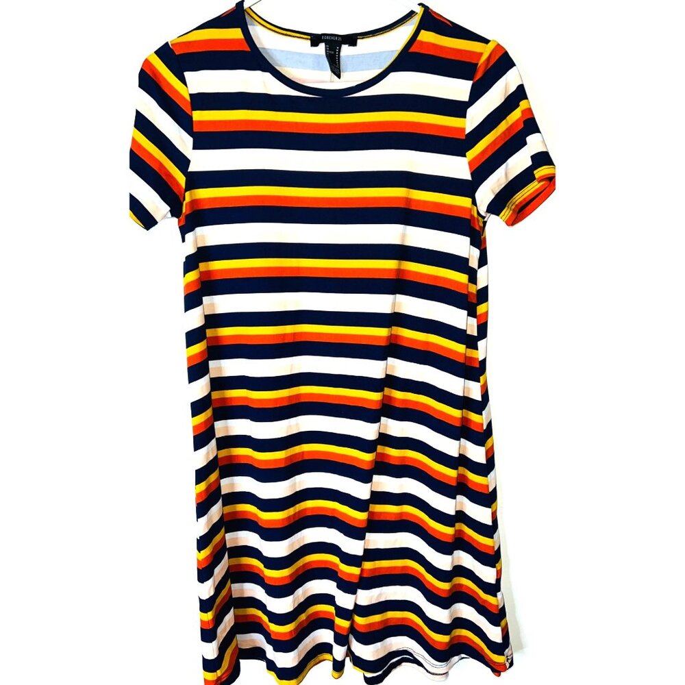Striped Flared Mini Dress By Forever 21 Multicolor Size Medium(8-10) - Picture 1 of 4
